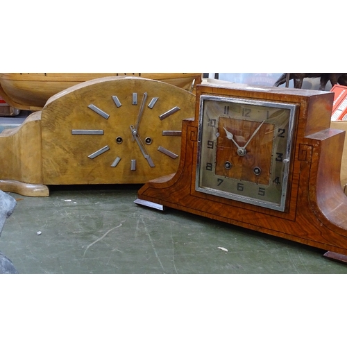 456 - An Art Deco walnut mantel clock, length 50cm, and another 2-train mantel clock