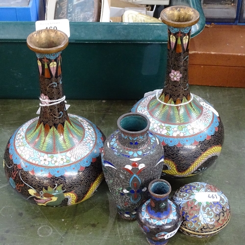 461 - 5 pieces of Oriental cloisonne enamel, vases height 19cm