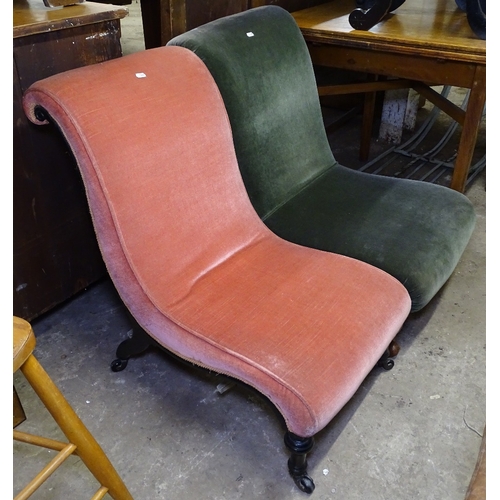 1487 - 2 Victorian upholstered slipper chairs