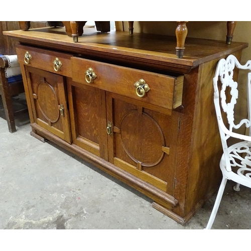 1493 - A Victorian Waring & Gillow Arts and Crafts oak sideboard, with 2 frieze drawer, cupboards under, on... 