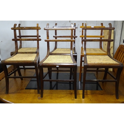 1501 - A set of 6 19th century solid rosewood/hardwood dining chairs, with cane-panelled seats and sabre le... 