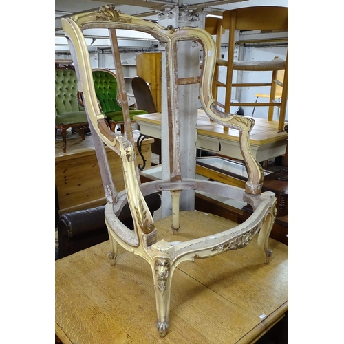 1504 - A 19th century Continental painted high-back chair frame, on cabriole legs