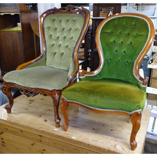 1523 - 2 mahogany-framed and button-back upholstered nursing chairs