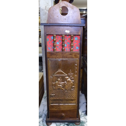 1545 - A French beech baguette box, with embossed copper panel