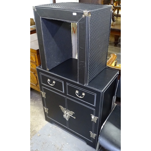 1569 - A modern leather-effect cabinet and matching stool