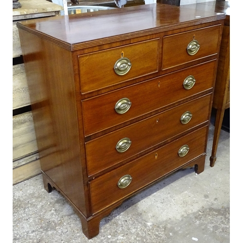 1571 - A 19th century banded chest of small size, with 2 short and 3 long drawers on bracket feet, W80cm, H... 