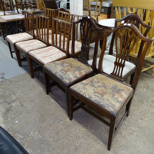 1575 - A set of 6 Georgian oak dining chairs, and 3 Antique mahogany dining chairs in Chippendale style