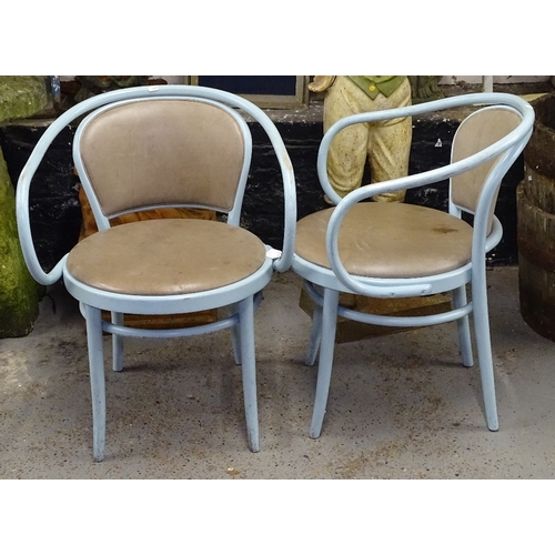 1601 - A pair of TON bentwood armchairs, no. 33, with leather upholstery and maker's marks