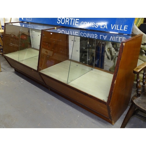 1606 - A Vintage teak and veneered-framed double shop counter, L213cm, H93cm, D62cm