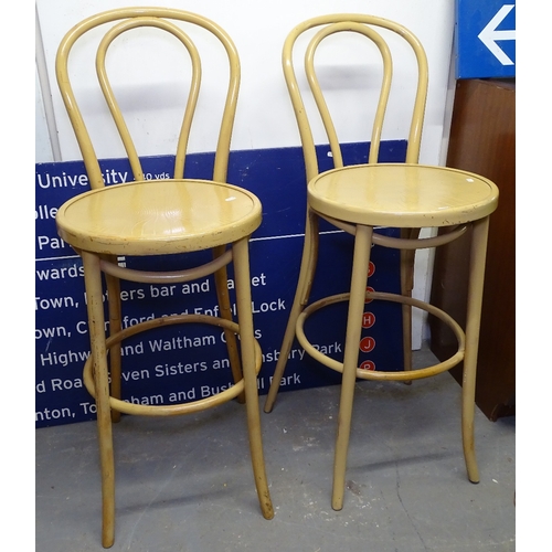 1608 - A pair of painted bentwood barstools