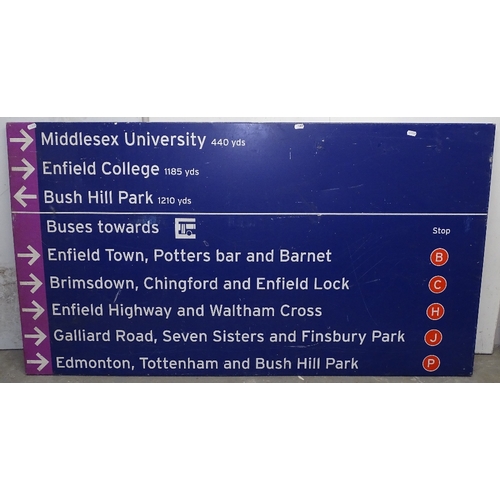 1609 - An enamelled bus sign for Enfield Town, Brimsdown, Edmonton, Tottenham and Bush Hill Park etc