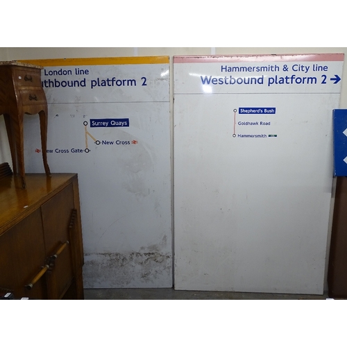 1610 - A pair of enamelled railway signs, East London Line, and Hammersmith and City Line