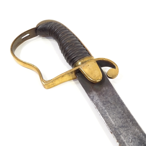 51 - A George III sabre with curved blade and brass hilt with wood grips