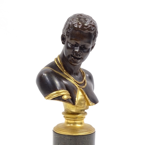 63 - Oskar Gladenbeck (1850 - 1921), parcel gilded bronze bust of a Nubian man, signed and dated 1882, mo... 