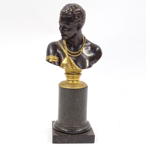 63 - Oskar Gladenbeck (1850 - 1921), parcel gilded bronze bust of a Nubian man, signed and dated 1882, mo... 