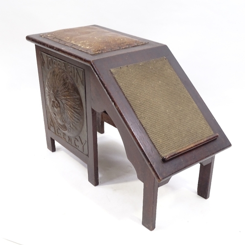 80 - A 19th century stained wood shoeshine stool, with relief embossed copper panelled sides depicting a ... 