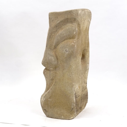 83 - A 3-dimensional relief carved stone abstract sculpture, unsigned, height 63cm