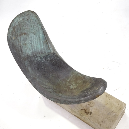 93 - A hollow-cast patinated bronze abstract sculpture, probably mid-20th century, unsigned, on marble bl... 