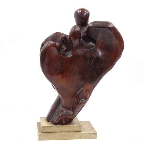 96 - A 3-dimensional carved and stained wood abstract sculpture in the manner of Henry Moore, unsigned, p... 