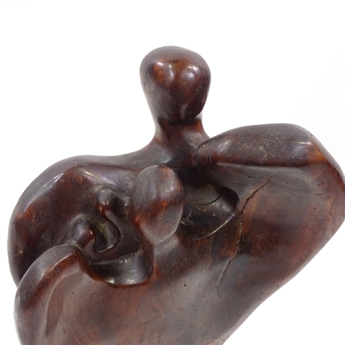 96 - A 3-dimensional carved and stained wood abstract sculpture in the manner of Henry Moore, unsigned, p... 