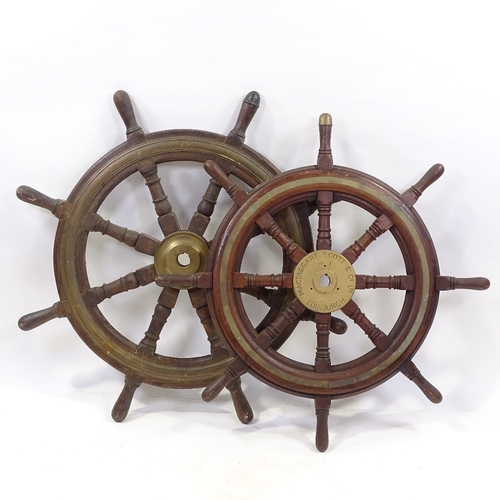 98 - 2 19th century brass-mounted teak ship's wheels, one stamped MacTaggart Scott & Co of Edinburgh, dia... 