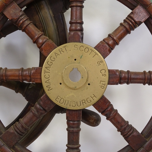 98 - 2 19th century brass-mounted teak ship's wheels, one stamped MacTaggart Scott & Co of Edinburgh, dia... 