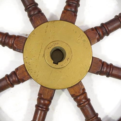 98 - 2 19th century brass-mounted teak ship's wheels, one stamped MacTaggart Scott & Co of Edinburgh, dia... 