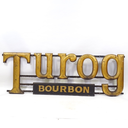 99 - A Victorian giltwood letter advertising sign for Turog Bread, with wooden Bourbon sign below, overal... 