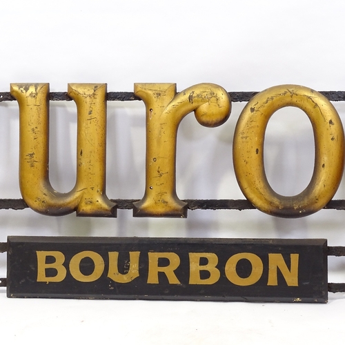 99 - A Victorian giltwood letter advertising sign for Turog Bread, with wooden Bourbon sign below, overal... 