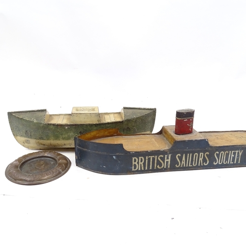 111 - 2 First War Period painted metal collecting boxes for the British Sailors' Society, length 36cm, and... 