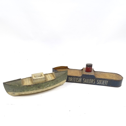 111 - 2 First War Period painted metal collecting boxes for the British Sailors' Society, length 36cm, and... 