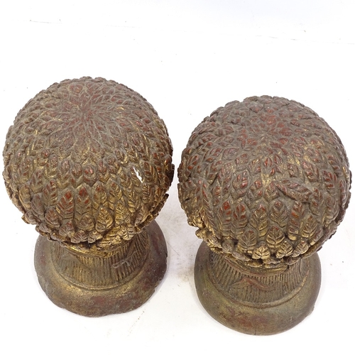 115 - A pair of Victorian carved giltwood wheatsheaf design finials, height 35cm, diameter 20cm