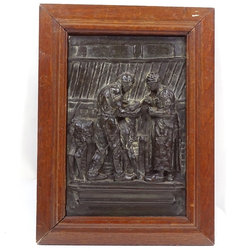 117 - Jean Baffier (1851 - 1920), a 19th century relief cast patinated bronze plaque, depicting a Dutch fa... 