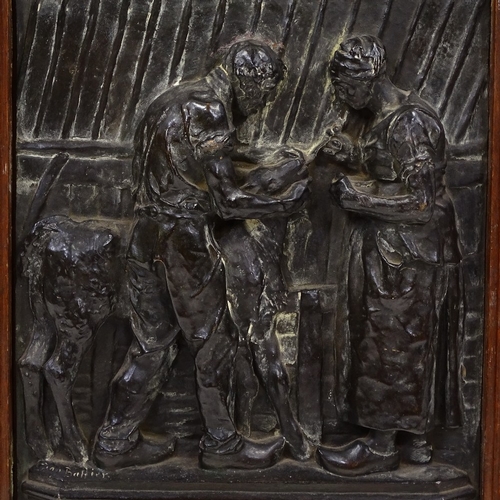 117 - Jean Baffier (1851 - 1920), a 19th century relief cast patinated bronze plaque, depicting a Dutch fa... 