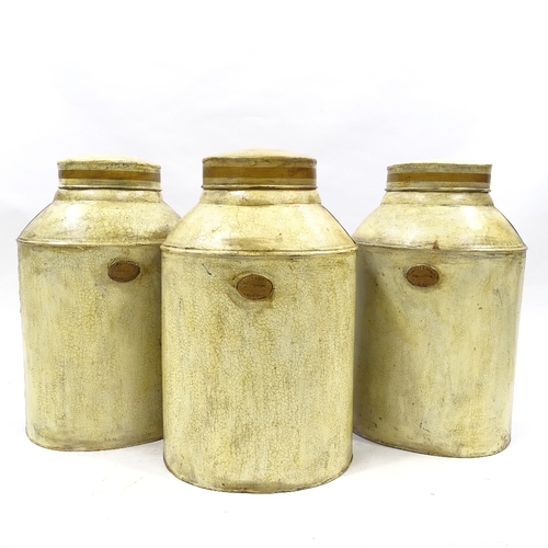 119 - A set of 3 large painted and gilded metal tea canisters, probably mid-20th century, height 45cm