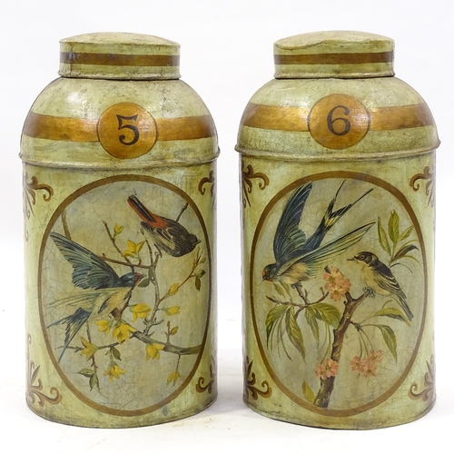 122 - A pair of painted and gilded metal tea canisters, probably mid-20th century, height 45cm