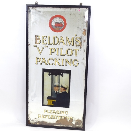 125 - Beldam's V Pilot Packing advertising wall mirror, in original ebonised frame, overall dimensions 1.2... 