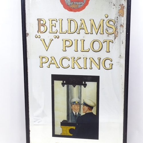 125 - Beldam's V Pilot Packing advertising wall mirror, in original ebonised frame, overall dimensions 1.2... 