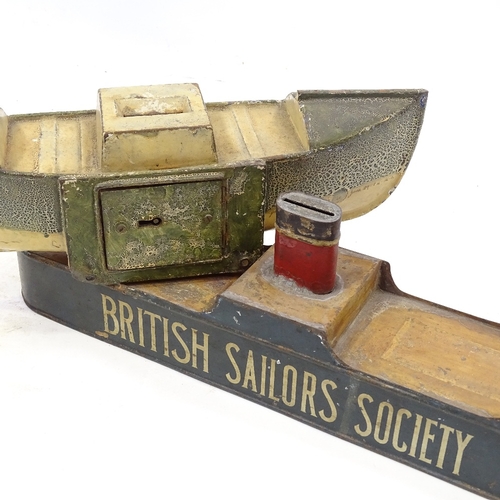 111 - 2 First War Period painted metal collecting boxes for the British Sailors' Society, length 36cm, and... 