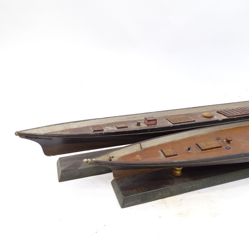 112 - 2 similar scratch-built painted wood hulled model steam boats, late 19th or early 20th century, on w... 