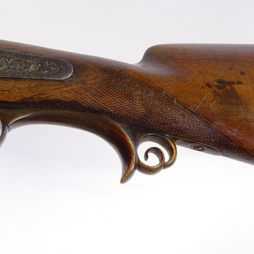 118 - A 19th century Continental double-barrel pinfire sporting gun, with carved horn trigger support and ... 