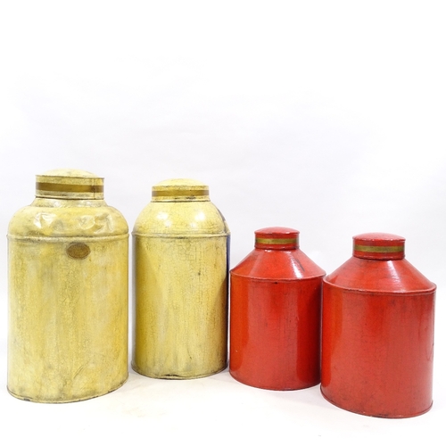 120 - 2 pairs of painted and gilded metal tea canisters, probably mid-20th century, height 44cm, and 33cm