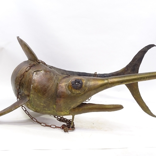 133 - A painted and gilded metal marlin, possibly a wall-mounted sign for a fish shop, length approx. 1.2m