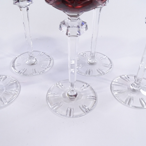 148 - A harlequin set of 6 colour overlay glass wine glasses, height 21.5cm