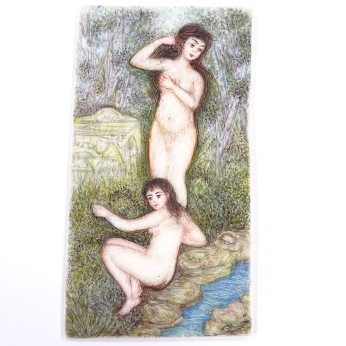 150 - An Indian miniature watercolour on ivory, 2 naked bathers, 10cm x 5.5cm