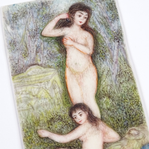 150 - An Indian miniature watercolour on ivory, 2 naked bathers, 10cm x 5.5cm