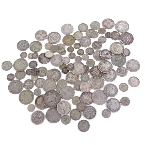 152 - A collection of lesser grade British and world silver coins, 19th and 20th century