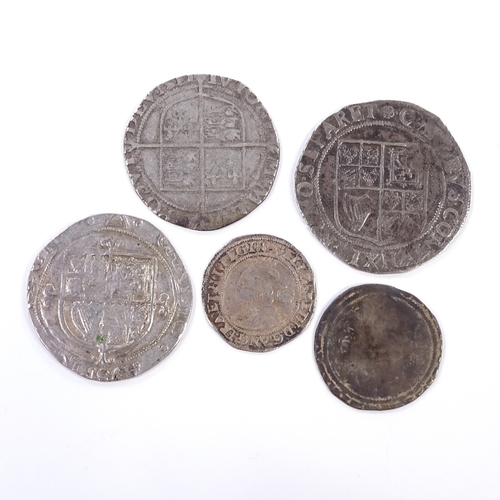 166 - 3 hammered silver shillings, Elizabeth I, James I, and Charles I, also an Elizabeth I threepence, an... 