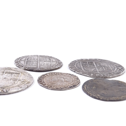 166 - 3 hammered silver shillings, Elizabeth I, James I, and Charles I, also an Elizabeth I threepence, an... 