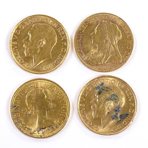 173 - 4 gold sovereigns, 1900, 1927 (2), and 1958